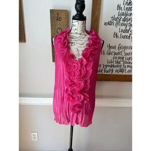 Serenade New York Women's Ruffled Pleated Button Front Sleeveless Blouse Pink XL